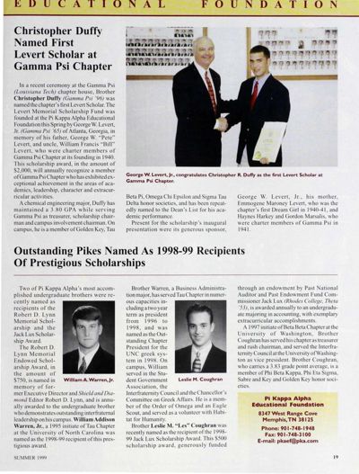Educational Foundation: Outstanding Pikes Named as 1998-99 Recipients of Prestigious Scholarships